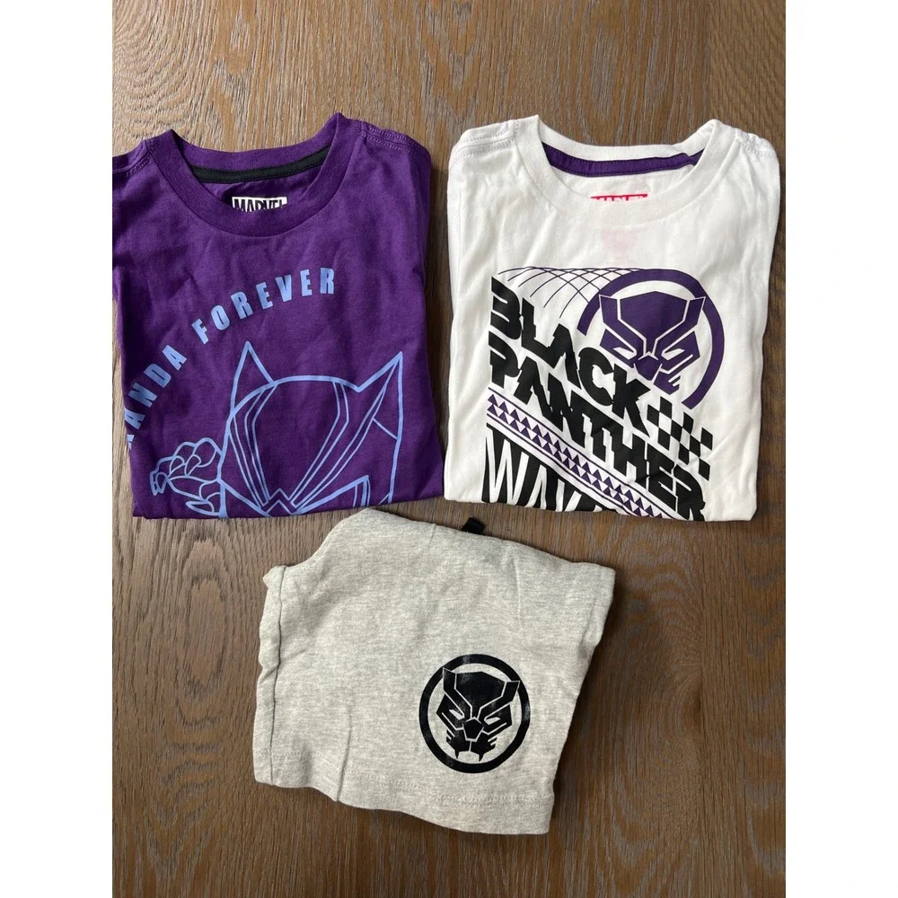 Marvel Spotted Zebra Black Panther Wakanda Forever Tee and Shorts Set 3pc S 6-7